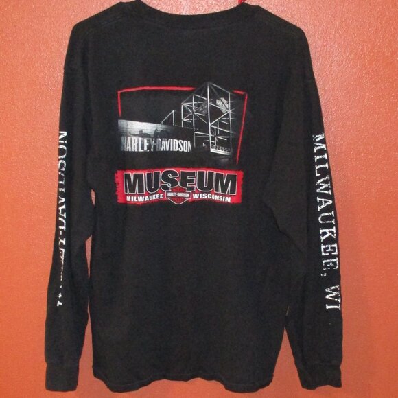 Harley Davidson Museum Men Large Black Red White Graphic Long Sleeve Shirt - Picture 10 of 12